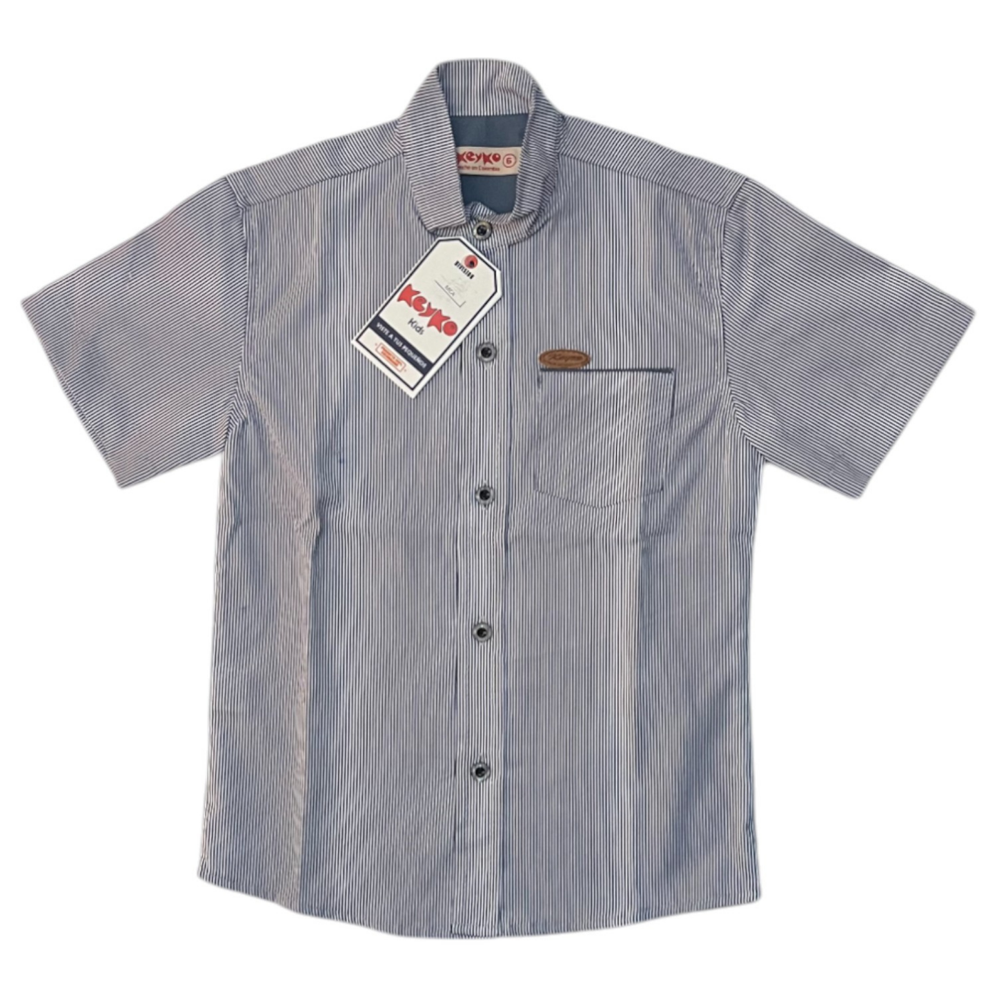 Camisa Algodón niño manga corta - Rayas blanco/azul oscuro