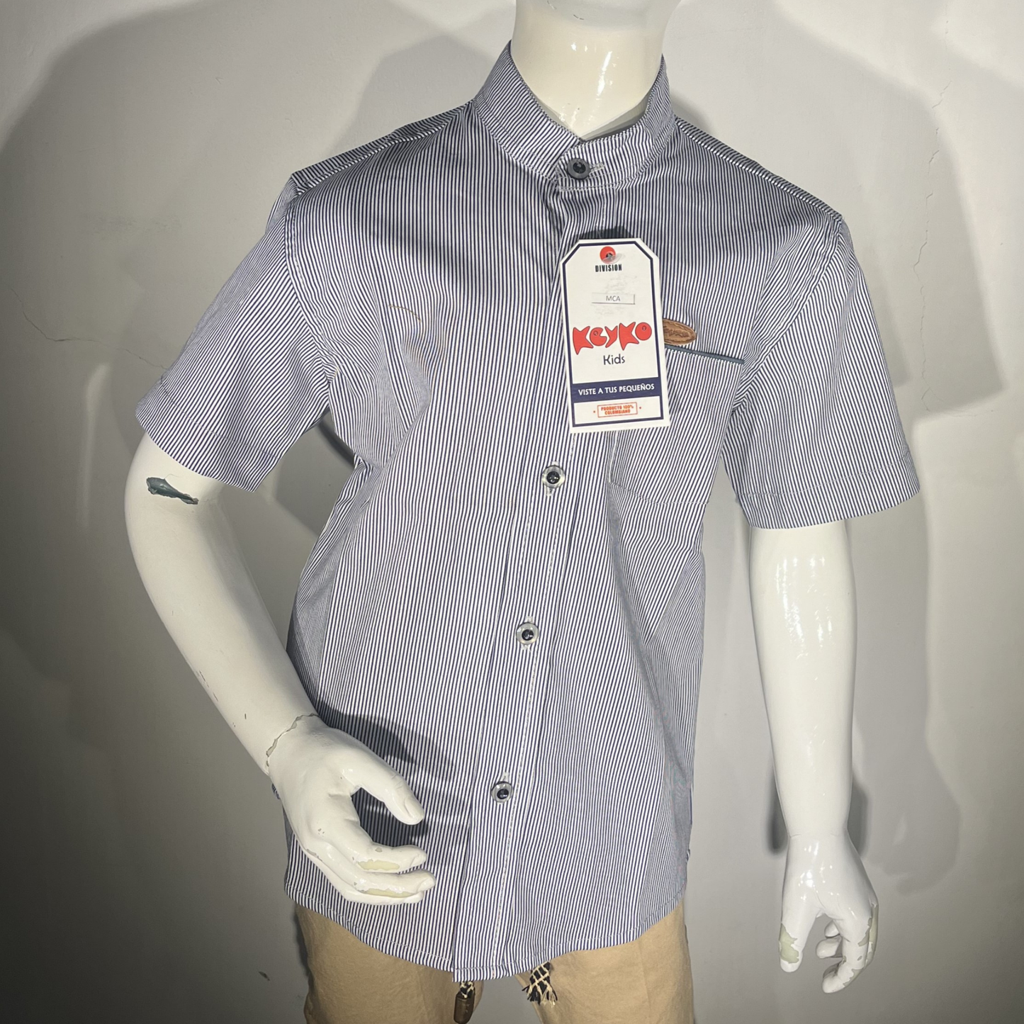 Camisa Algodón niño manga corta - Rayas blanco/azul oscuro