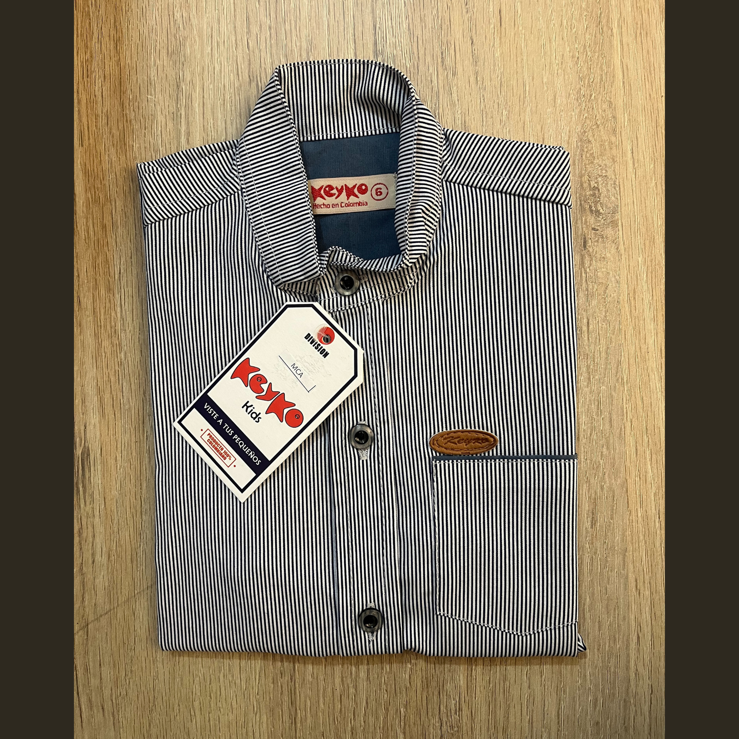 Camisa Algodón niño manga corta - Rayas blanco/azul oscuro