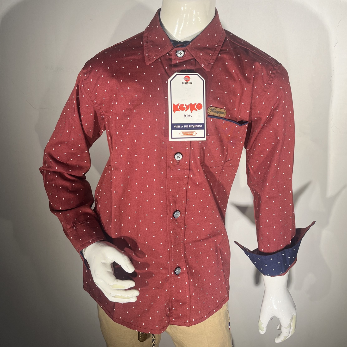 Camisa Algodón niño manga larga- Vino tinto