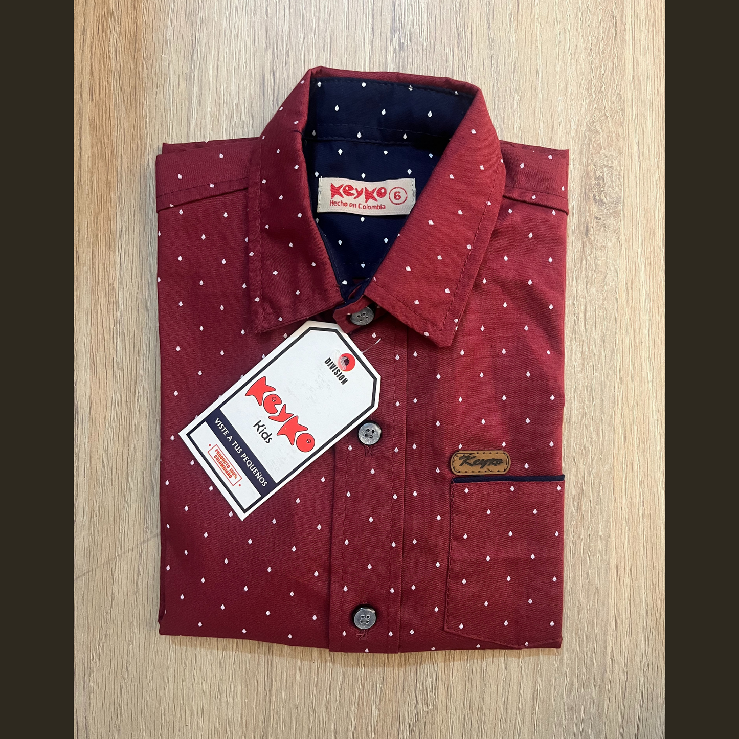 Camisa Algodón niño manga larga- Vino tinto