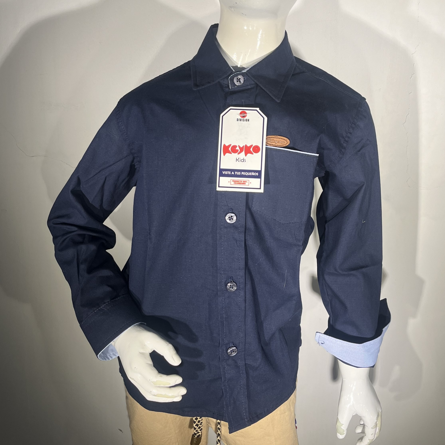 Camisa Algodón niño manga larga - Azul oscuro 3