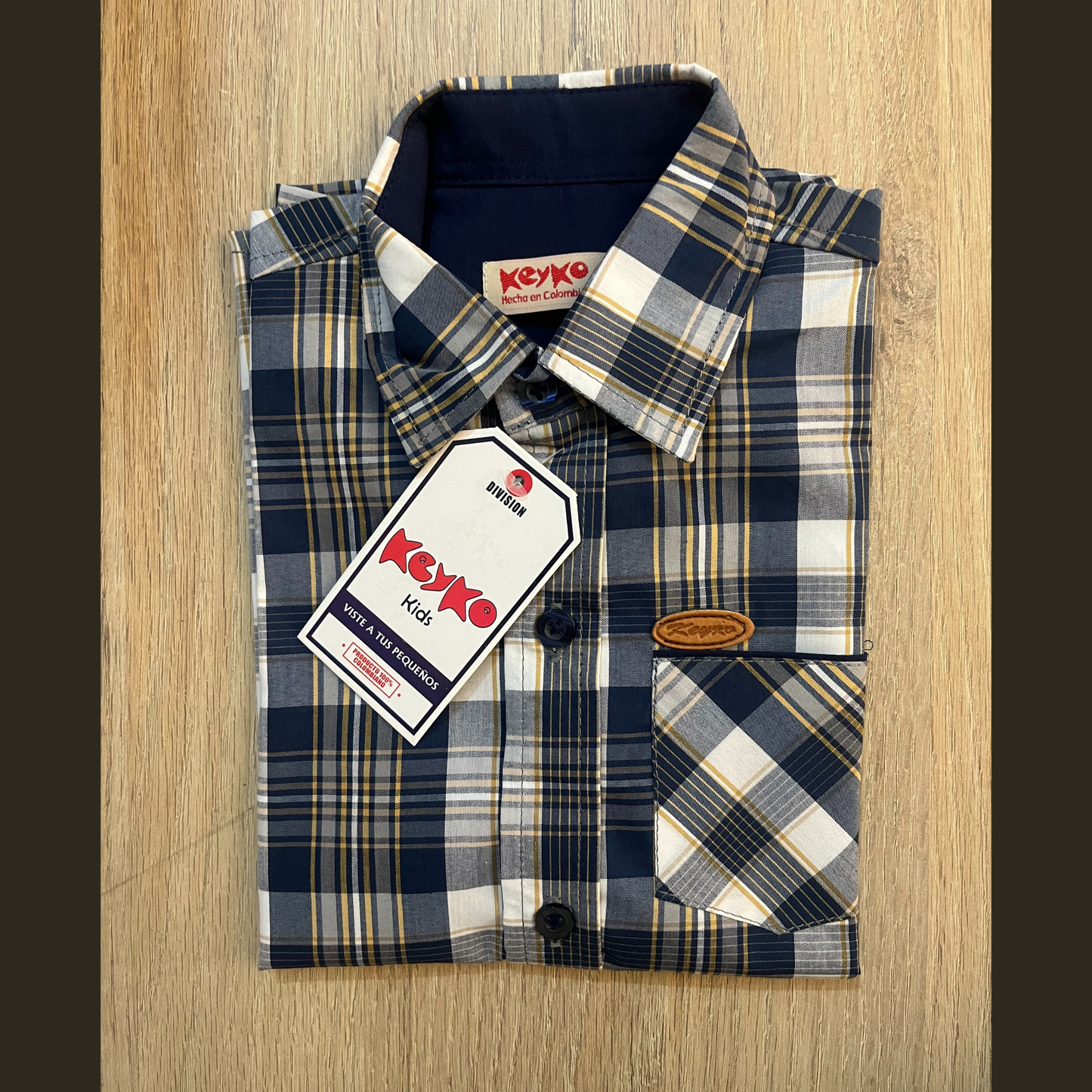 Camisa Algodón niño manga corta - Cuadros Azul/Amarillo/Blanco