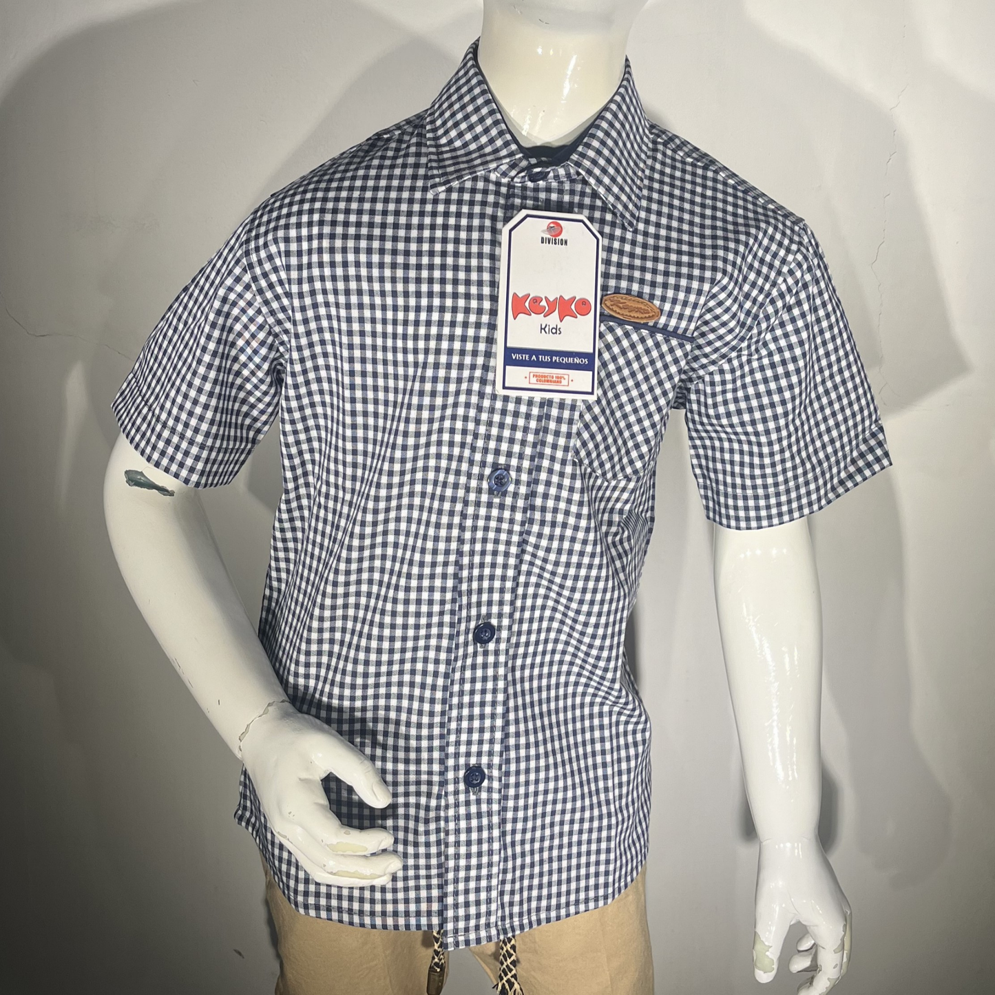 Camisa Algodón niño manga corta - Cuadros blanco/negro