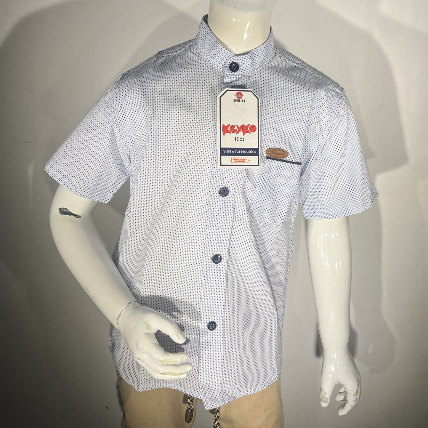 Camisa Algodón niño manga corta - Blanco puntos