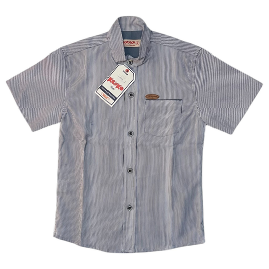 Camisa Algodón niño manga corta - Rayas blanco/azul oscuro