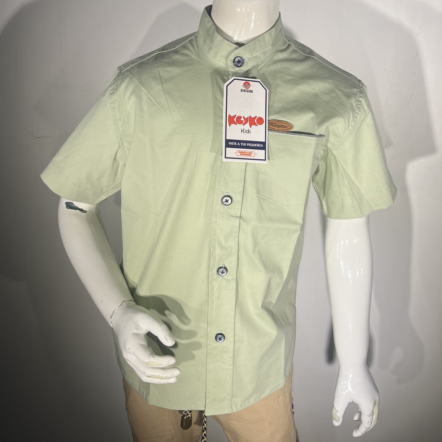 Camisa Algodón niño manga corta - Verde pistacho
