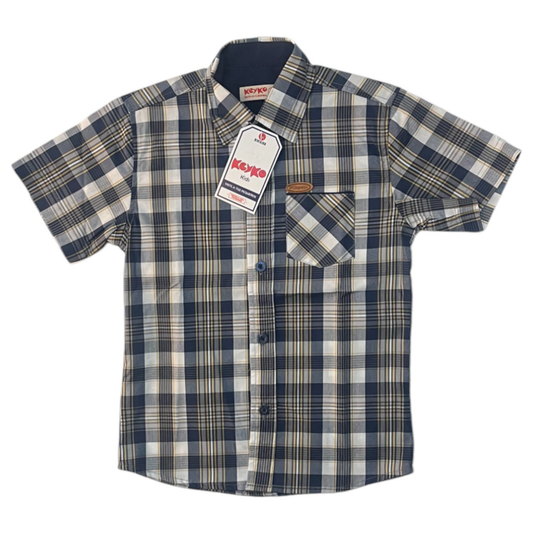 Camisa Algodón niño manga corta - Cuadros Azul/Amarillo/Blanco